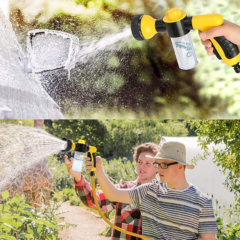 High Pressure Hose Spray Nozzle Water Gun/8 Way Spray Pattern for Lawn/Clean Plants/Car Wash/Showering Pet