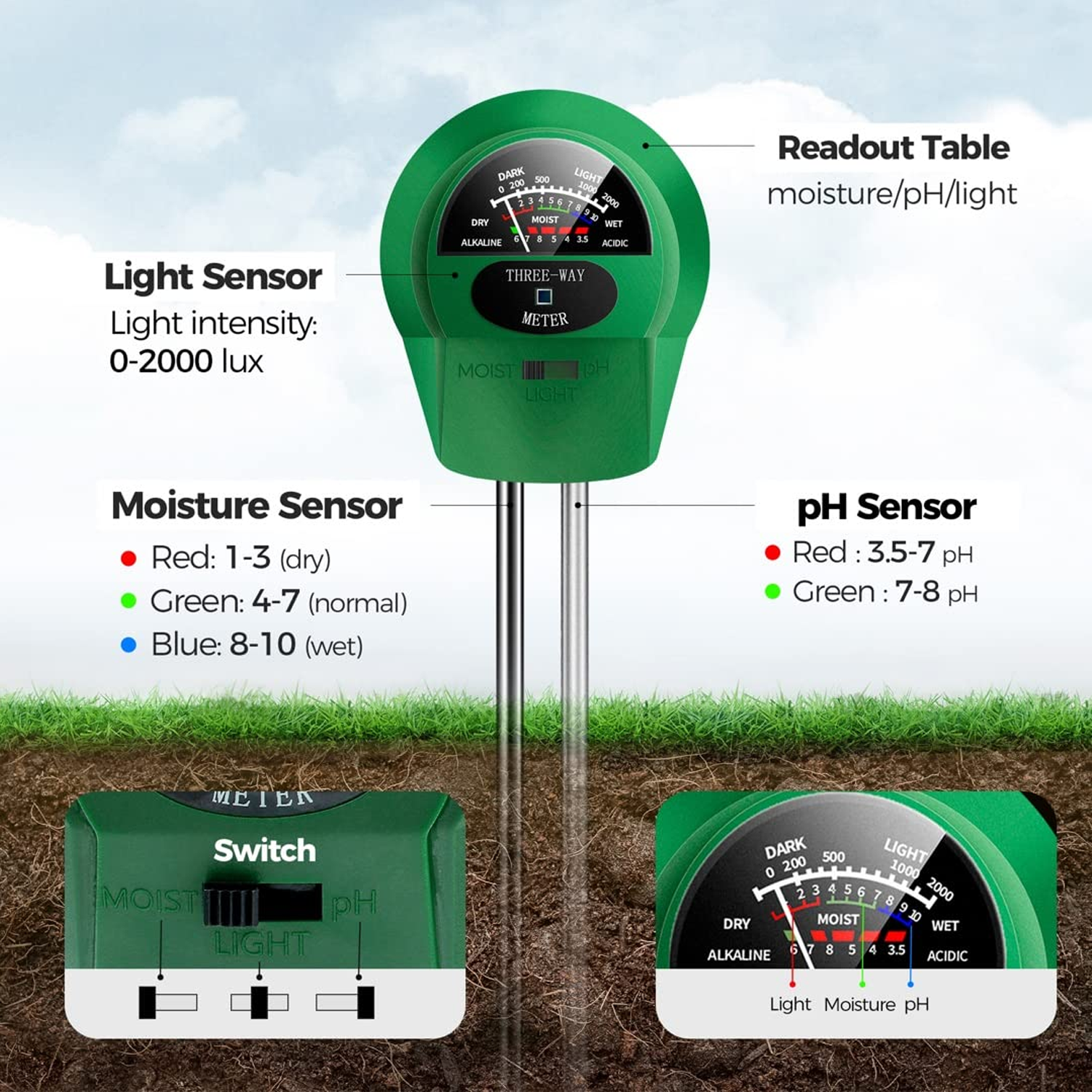 3-in-1 Soil Tester/Flower Soil Moisture Meter/Horticultural Planting Soil Tester/Moisture Meter